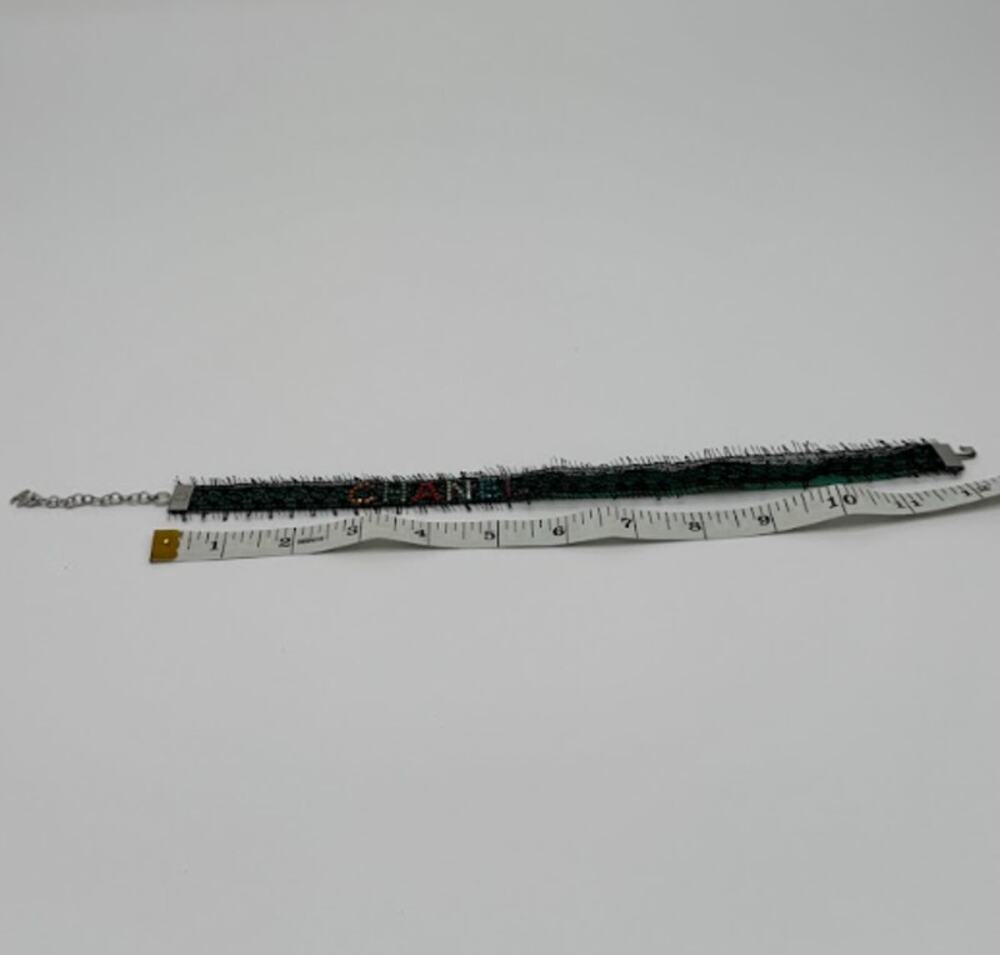 CHANEL Vintage Green Lace and Crystal Logo Choker Necklace